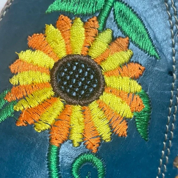 Embroidered Blue Slip-On Shoes - Picture 6 of 8